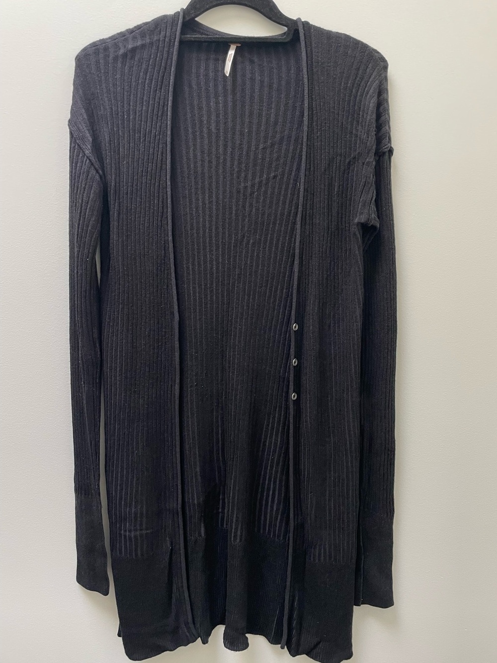 Free People Long Black Ribbed Cardigan - Picture 2 of 8